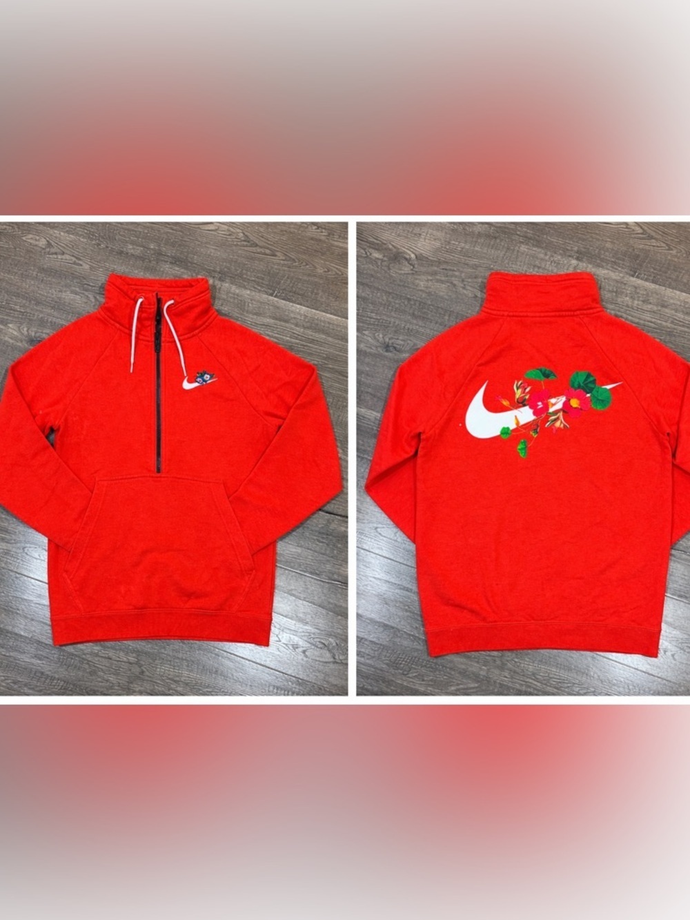 Nike Red Quarter Zip Women’s XS with Floral Swoosh